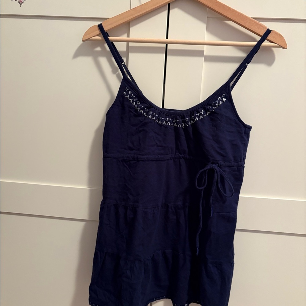 Blue Embellished Sleeveless Camisole with Tie Front Y2K Vintage